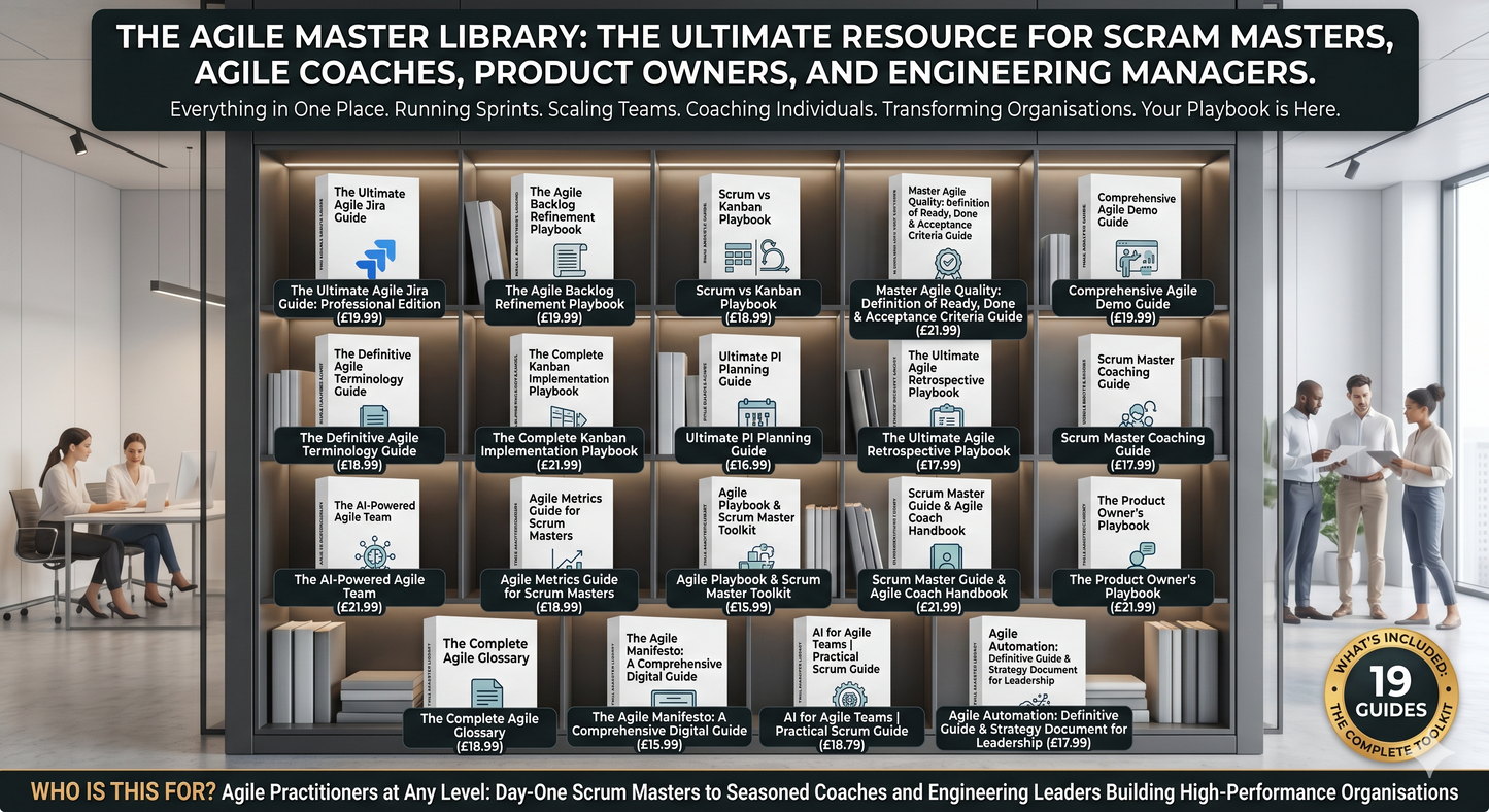 Stack of 19 Agile Master Library digital guides bundle for Scrum Masters and Agile Coaches