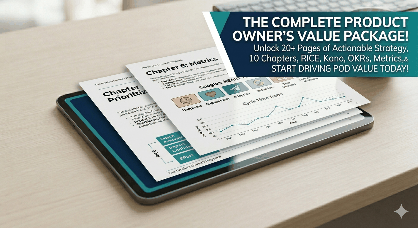Cover of The Product Owner’s Playbook PDF guide showcasing strategies for driving value within Pods