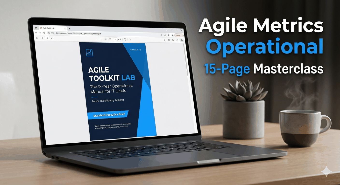 Cover of Agile Metrics Guide PDF for Scrum Masters and Tech Leads with charts and team collaboration visuals