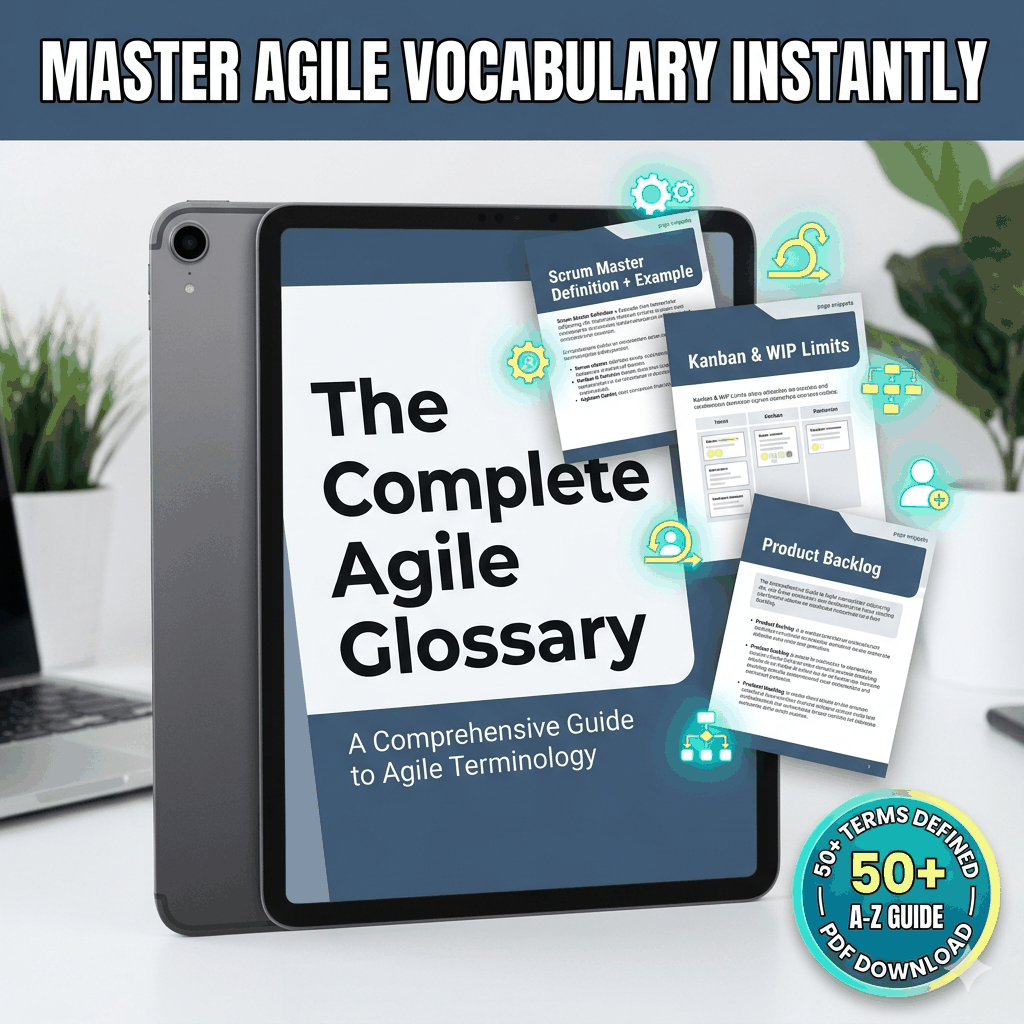 Cover of The Complete Agile Glossary PDF showing Agile terms and definitions for team alignment and effective delivery