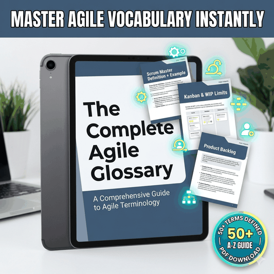 Cover of The Complete Agile Glossary PDF showing Agile terms and definitions for team alignment and effective delivery