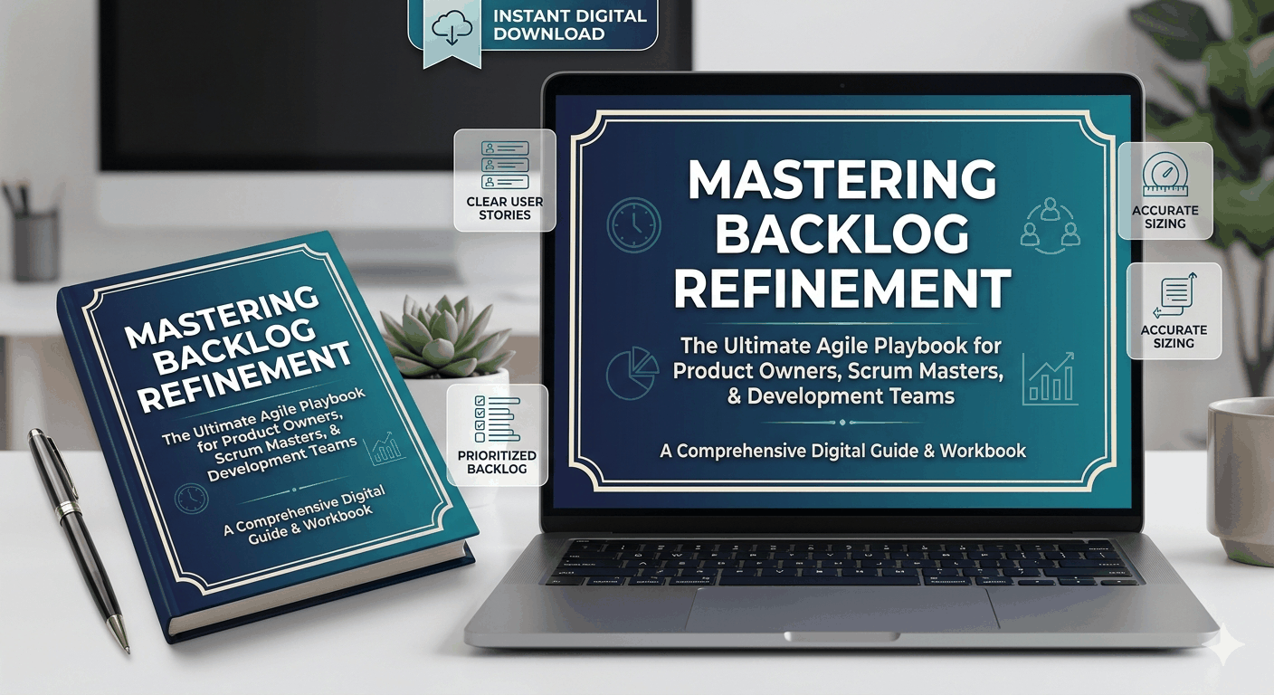 Agile Backlog Refinement Playbook digital guide pages fanned out for sprint planning and user story mastery