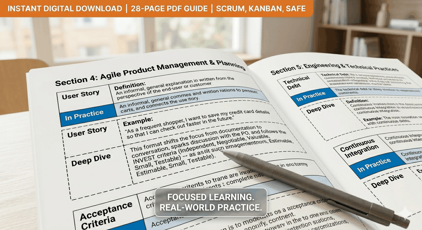 Cover of the Definitive Agile Terminology Guide PDF for Scrum, Kanban, and SAFe project management reference