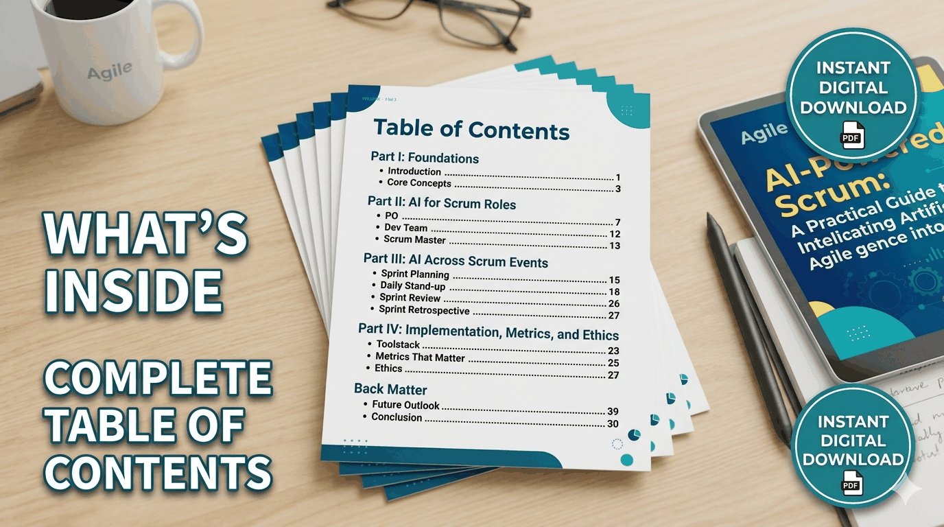Cover of AI for Agile Teams practical Scrum guide ebook with AI-powered Scrum concepts and Agile workflow enhancement keywords