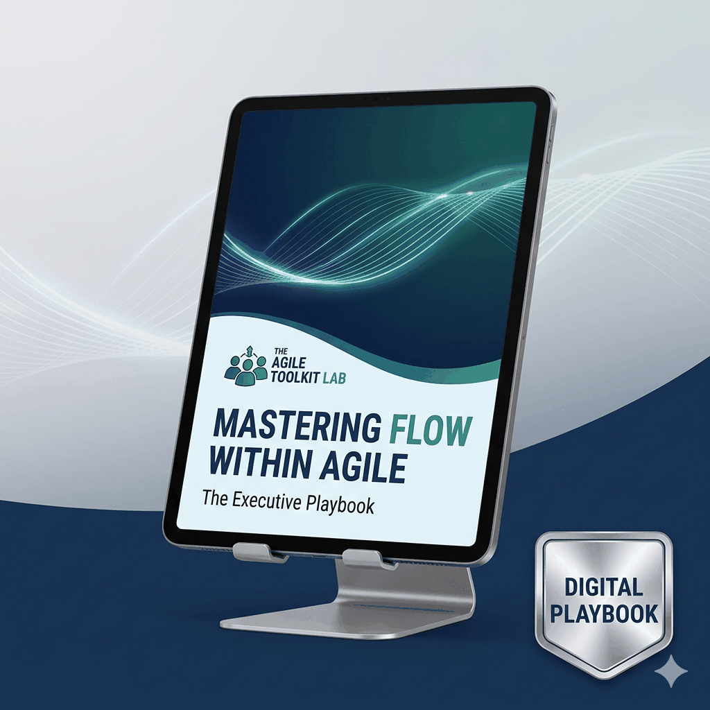 Cover of the digital playbook Mastering Flow Within Agile by Agile Toolkit Lab featuring flow and agile delivery concepts