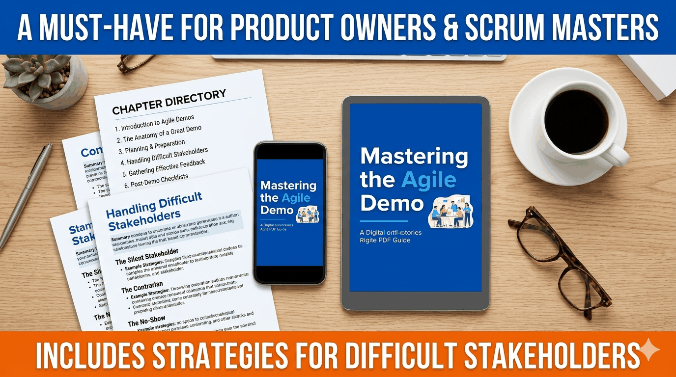 Cover of the Comprehensive Agile Demo Guide digital PDF for Scrum Masters and Agile Coaches