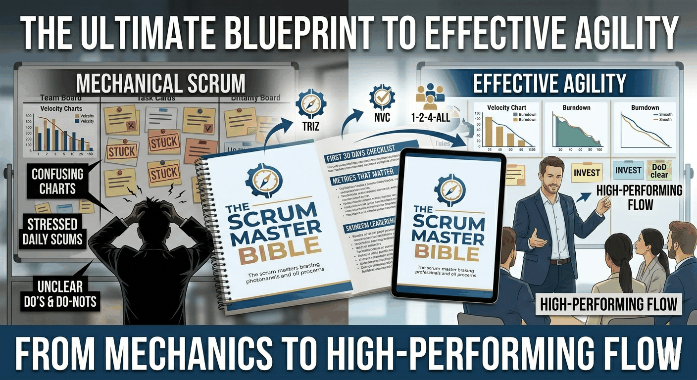 Cover of Scrum Master Guide PDF for Agile team leadership and facilitation strategies