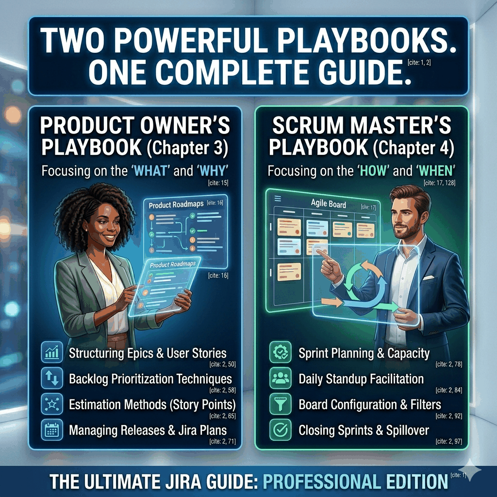 Cover of The Ultimate Agile Jira Guide Professional Edition digital download showing Agile and Jira concepts with professional design