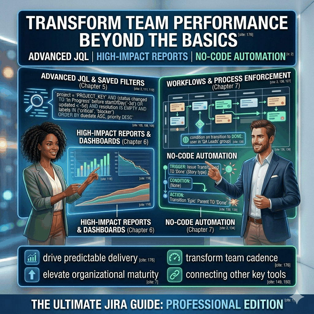 Cover of The Ultimate Agile Jira Guide Professional Edition digital download showing Agile project management and Jira tool concepts